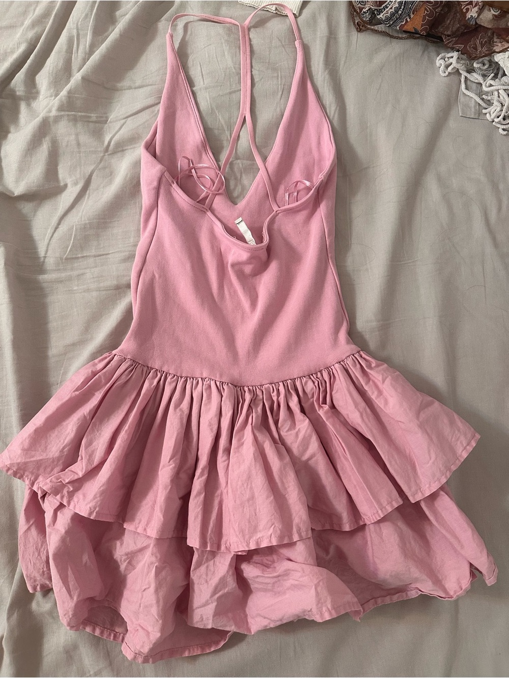 Zara Light Pink Halter Ruffle Mini Dress - Picture 2 of 4